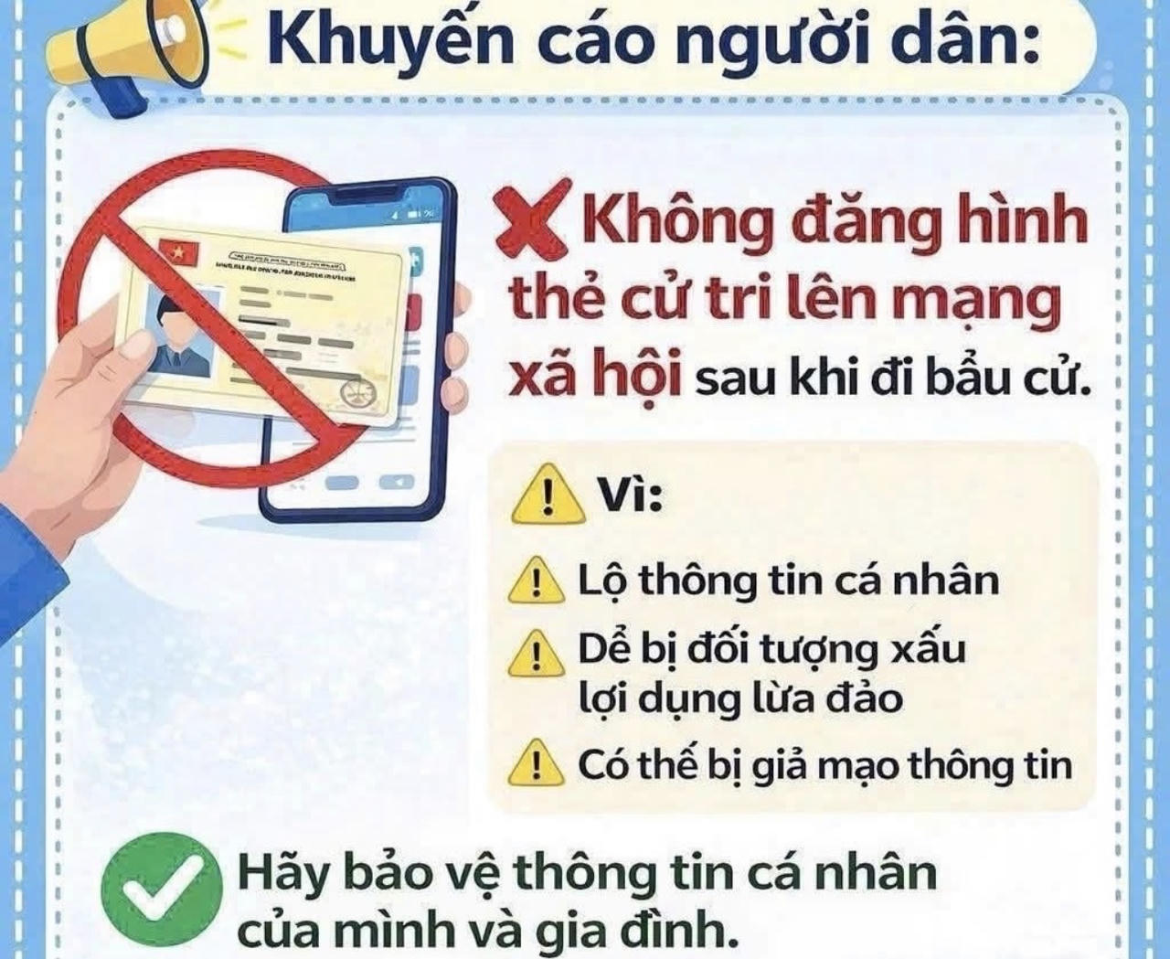 Bộ Công an cảnh báo nguy cơ lộ lọt thông tin cá nhân khi đăng thẻ cử tri lên mạng xã hội