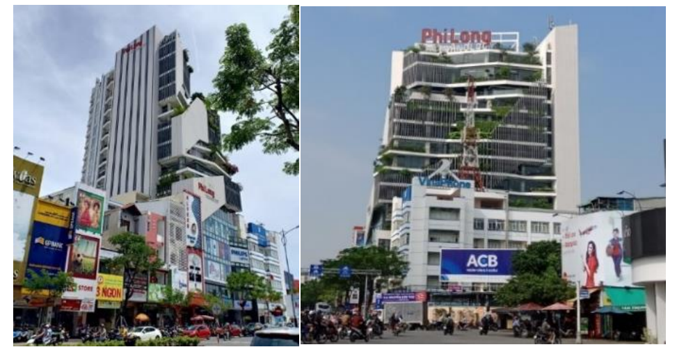 Hình 2. Phi Long Plaza – Văn phòng cao tầng hiếm hoi có quan tâm đến giải pháp vỏ bao che theo  giải pháp xanh [Nguồn: Tác giả].